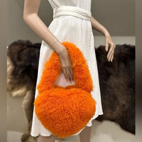 Stunning Orange Multi Use Bag & Premium Shearling Leather Heart Shaped Crossbody - Picture 4 of 16